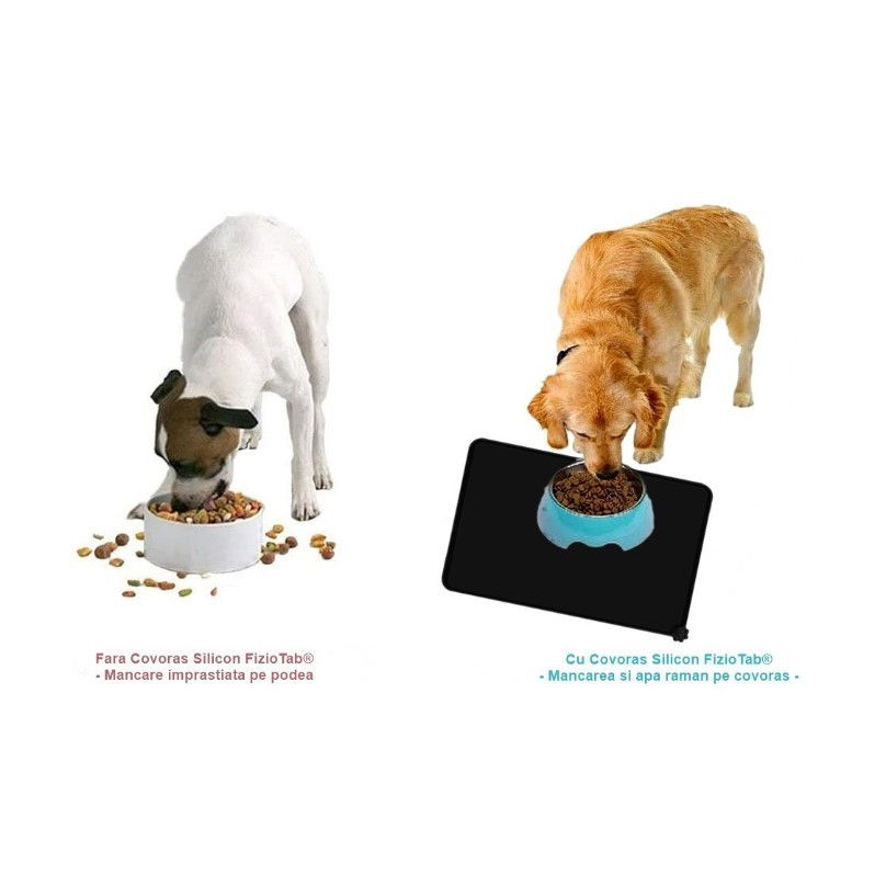 Covoras din silicon pentru animale Flippy, pentru bol de apa si mancare, antiderapant, margini ridicate pentru a mentine apa, 48.5x30 cm, Negru [3]