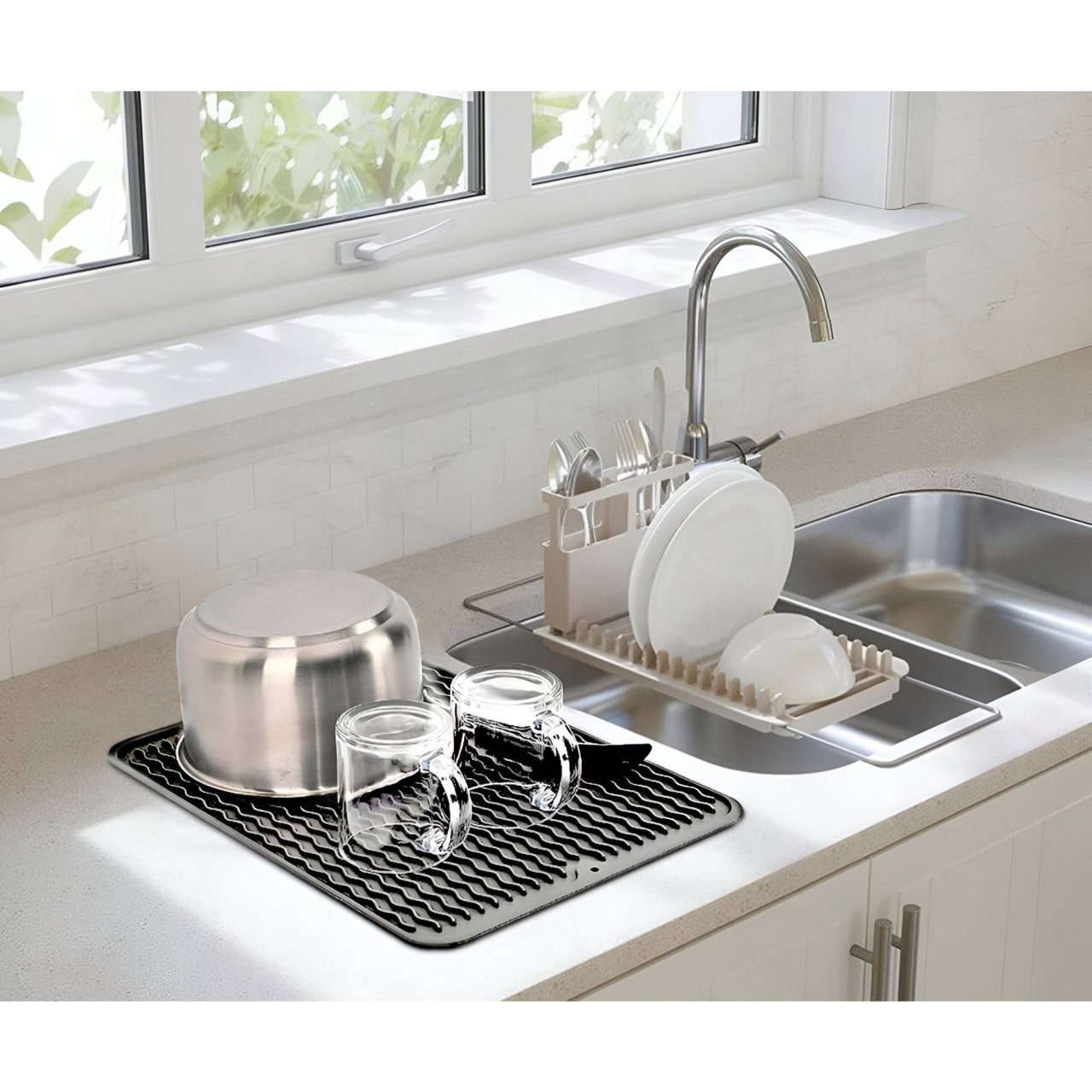 Covoras din Silicon pentru Scurgere Vase, Flippy, Uz Casnic, Rezistent la Temperaturi Ridicate, Izolator, 43x32.5 cm, Negru [3]