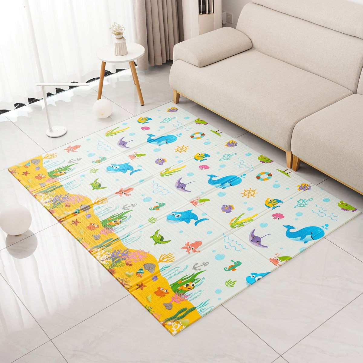 Covoras pentru Copii, Flippy, cu 2 Fete, Model Animale Marine/Exotice, din XPE+PE, Impermeabil, Antiderapant, Protectie Termica, +3 Luni, Pliabil, 150 x 200 x 1.5 cm, Multicolor [5]