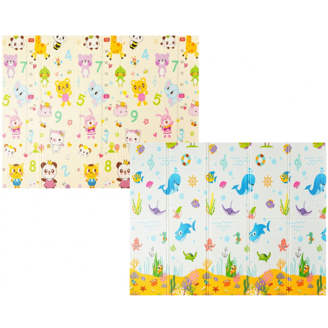 Covoras pentru Copii, Flippy, cu 2 Fete, Model Animale Marine/Exotice, din XPE+PE, Impermeabil, Antiderapant, Protectie Termica, +3 Luni, Pliabil, 180 x 200 x 1.5 cm, Multicolor [1]