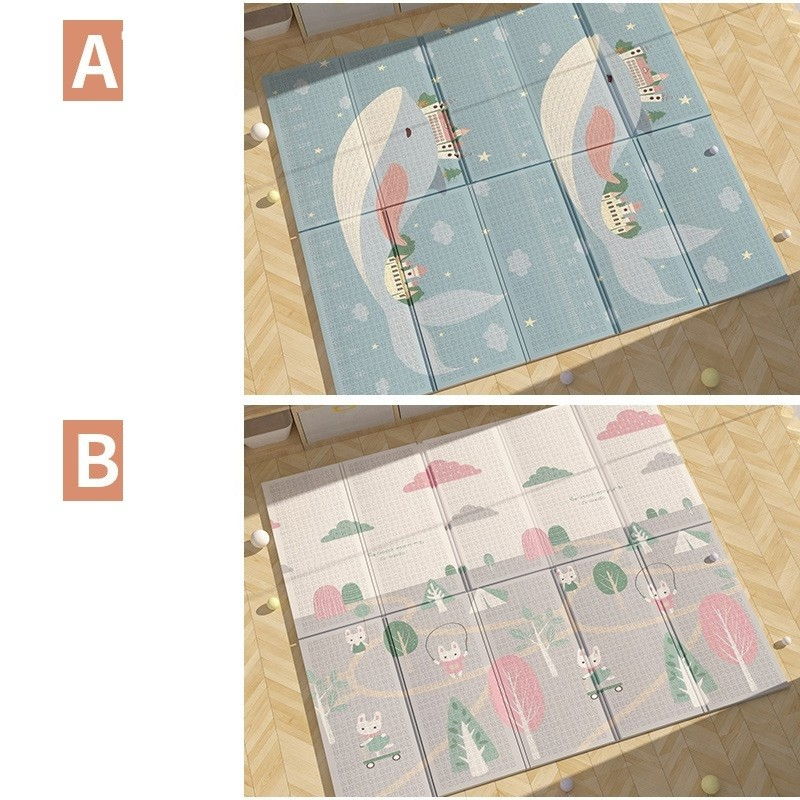 Covoras pentru Copii, Flippy, cu 2 Fete, Model Balene/Iepurasi, din XPE+PE, Impermeabil, Antiderapant, Protectie Termica, +3 Luni, Pliabil, 150 x 200 x 1.5 cm, Multicolor [2]