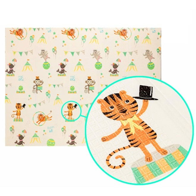 Covoras pentru Copii, Flippy, cu 2 Fete, Model Caprioare/Circ, din XPE+PE, Impermeabil, Antiderapant, Protectie Termica, +3 Luni, Pliabil, 150 x 200 x 1 cm, Multicolor [2]