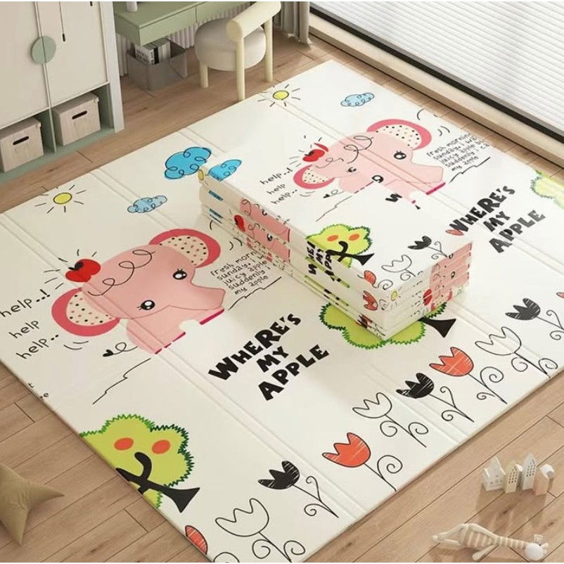 Covoras pentru Copii, Flippy, cu 2 Fete, Model Elefantei/Padure, din XPE+PE, Impermeabil, Antiderapant, Protectie Termica, +3 Luni, Pliabil, 150 x 200 x 1.5 cm, Multicolor [4]