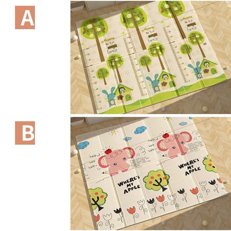 Covoras pentru Copii, Flippy, cu 2 Fete, Model Elefantei/Padure, din XPE+PE, Impermeabil, Antiderapant, Protectie Termica, +3 Luni, Pliabil, 180 x 200 x 1.5 cm, Multicolor [3]