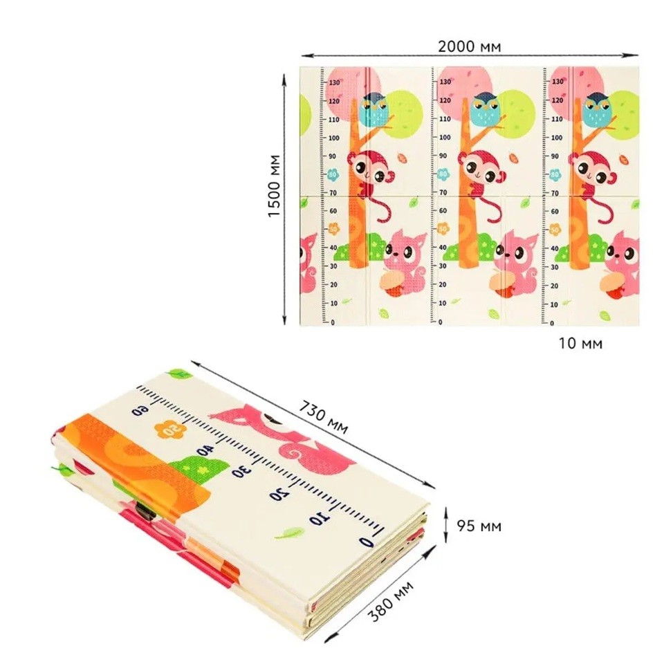 Covoras pentru Copii, Flippy, cu 2 Fete, Model Maimute/Indieni, din XPE+PE, Impermeabil, Antiderapant, Protectie Termica, +3 Luni, Pliabil, 150 x 200 x 1 cm, Multicolor [5]
