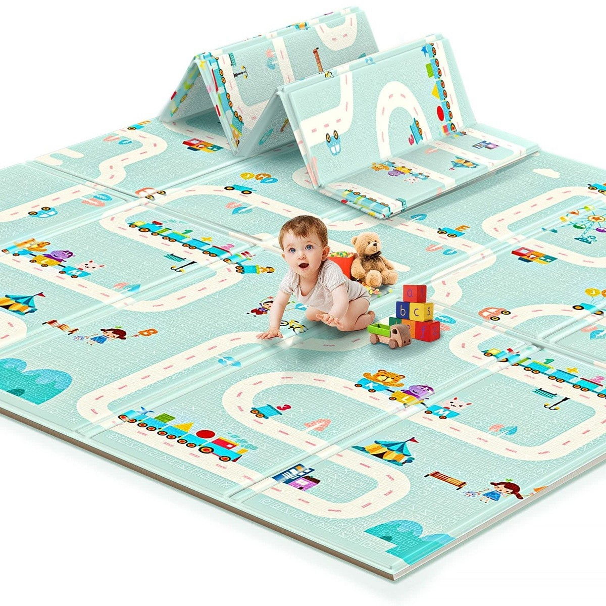 Covoras pentru Copii, Flippy, cu 2 Fete, Model Oras/Safari, din XPE+PE, Impermeabil, Antiderapant, Protectie Termica, +3 Luni, Pliabil, 180 x 200 x 1 cm, Multicolor [4]