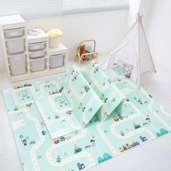 Covoras pentru Copii, Flippy, cu 2 Fete, Model Oras/Safari, din XPE+PE, Impermeabil, Antiderapant, Protectie Termica, +3 Luni, Pliabil, 180 x 200 x 1 cm, Multicolor [5]