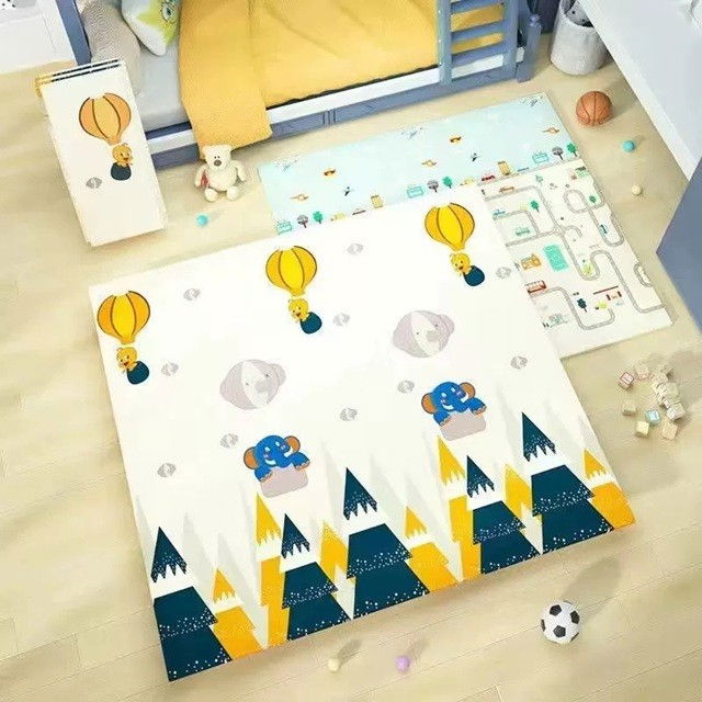 Covoras pentru Copii, Flippy, cu 2 Fete, Model Padure/Elefanti, din XPE+PE, Impermeabil, Antiderapant, Protectie Termica, +3 Luni, Pliabil, 150 x 200 x 1.5 cm, Multicolor [7]