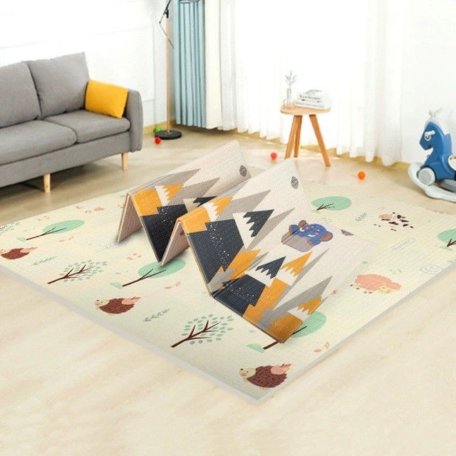 Covoras pentru Copii, Flippy, cu 2 Fete, Model Padure/Elefanti, din XPE+PE, Impermeabil, Antiderapant, Protectie Termica, +3 Luni, Pliabil, 150 x 200 x 1.5 cm, Multicolor [2]