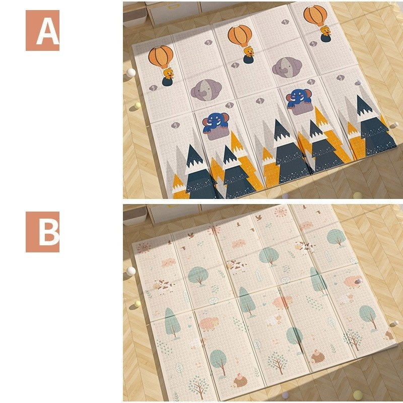 Covoras pentru Copii, Flippy, cu 2 Fete, Model Padure/Elefanti, din XPE+PE, Impermeabil, Antiderapant, Protectie Termica, +3 Luni, Pliabil, 180 x 200 x 1.5 cm, Multicolor [8]