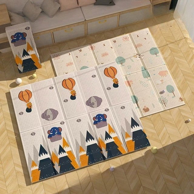 Covoras pentru Copii, Flippy, cu 2 Fete, Model Padure/Elefanti, din XPE+PE, Impermeabil, Antiderapant, Protectie Termica, +3 Luni, Pliabil, 180 x 200 x 1.5 cm, Multicolor [6]