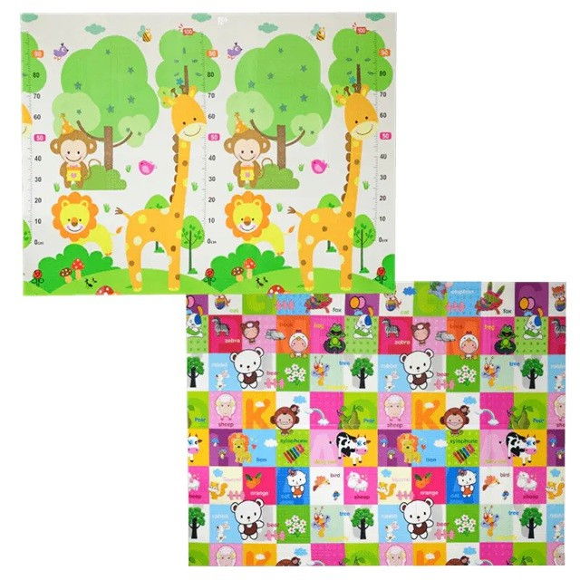 Covoras pentru Copii, Flippy, cu 2 Fete, Model Safari/Animale, din XPE+PE, Impermeabil, Antiderapant, Protectie Termica, +3 Luni, Pliabil, 150 x 200 x 1 cm, Multicolor [1]