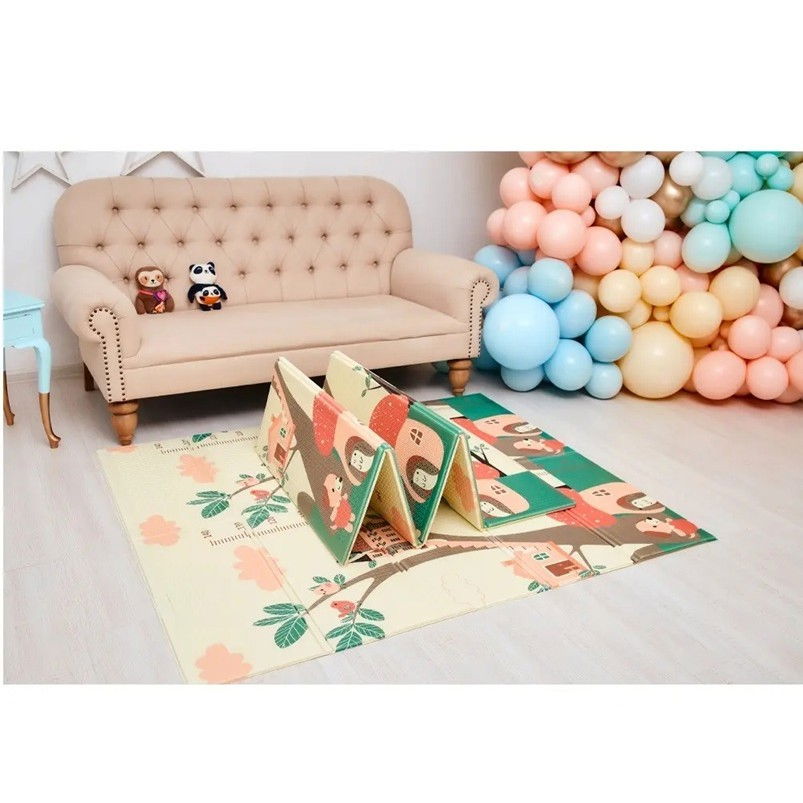 Covoras pentru Copii, Flippy, cu 2 Fete, Model Ursulet/Catelusi, din XPE+PE, Impermeabil, Antiderapant, Protectie Termica, +3 Luni, Pliabil, 180 x 200 x 1.5 cm, Multicolor [2]