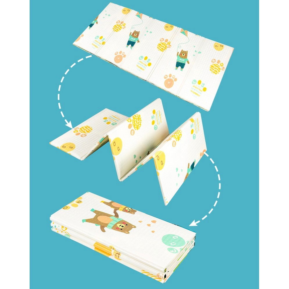 Covoras pentru Copii, Flippy, cu 2 Fete, Model Zmeu/Ursi, din XPE+PE, Impermeabil, Antiderapant, Protectie Termica, +3 Luni, Pliabil, 150 x 200 x 1.5 cm, Multicolor [12]