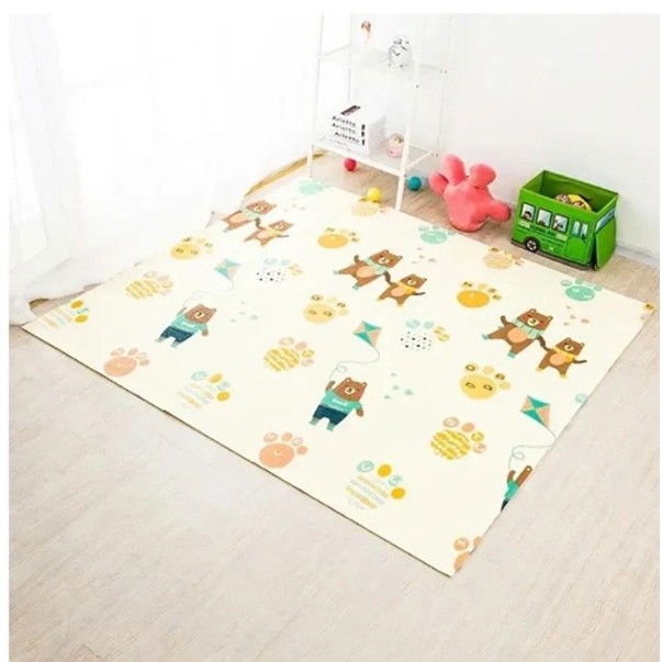 Covoras pentru Copii, Flippy, cu 2 Fete, Model Zmeu/Ursi, din XPE+PE, Impermeabil, Antiderapant, Protectie Termica, +3 Luni, Pliabil, 180 x 200 x 1.5 cm, Multicolor [8]