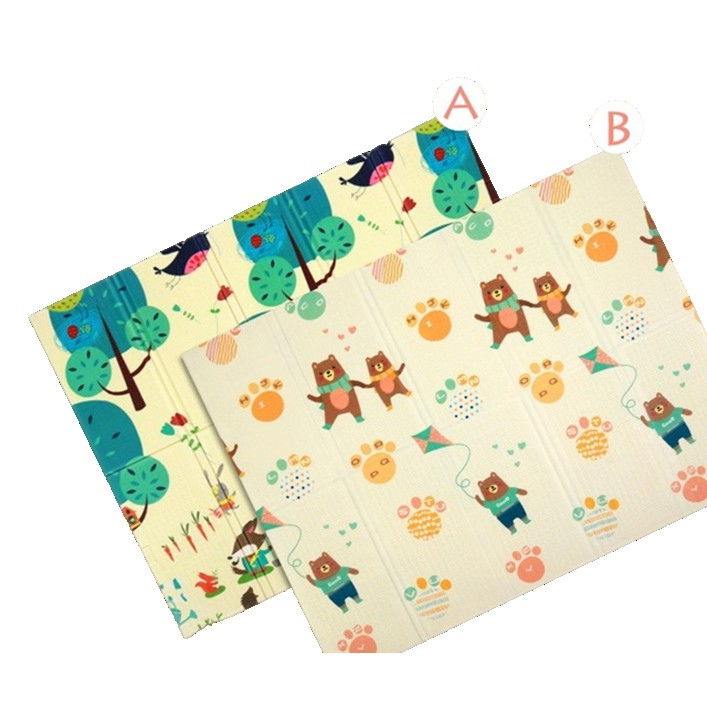 Covoras pentru Copii, Flippy, cu 2 Fete, Model Zmeu/Ursi, din XPE+PE, Impermeabil, Antiderapant, Protectie Termica, +3 Luni, Pliabil, 180 x 200 x 1.5 cm, Multicolor [1]