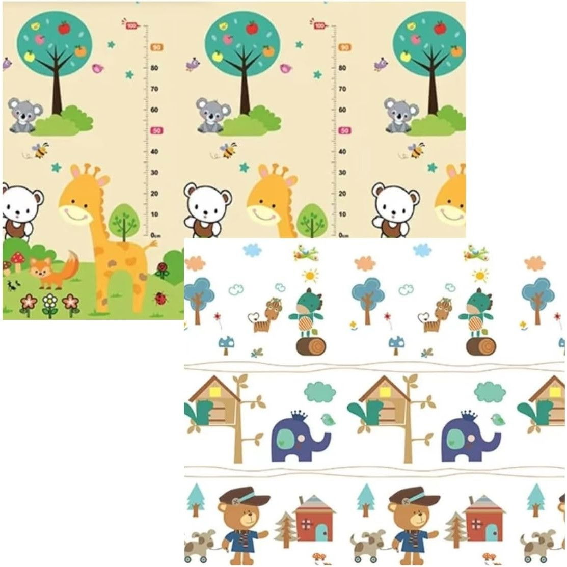 Covoras pentru Copii, Flippy, cu 2 Fete, Model ZOO/Ursulet, din XPE+PE, Impermeabil, Antiderapant, Protectie Termica, +3 Luni, Pliabil, 150 x 200 x 1.5 cm, Multicolor [1]