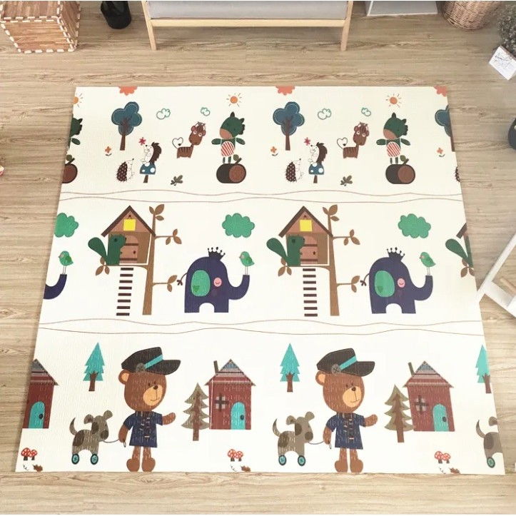 Covoras pentru Copii, Flippy, cu 2 Fete, Model ZOO/Ursulet, din XPE+PE, Impermeabil, Antiderapant, Protectie Termica, +3 Luni, Pliabil, 180 x 200 x 1.5 cm, Multicolor [6]