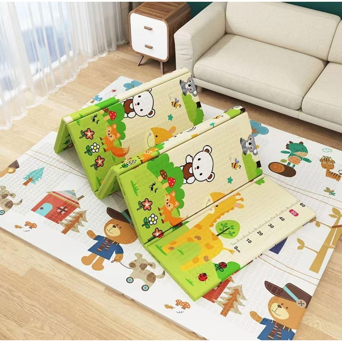 Covoras pentru Copii, Flippy, cu 2 Fete, Model ZOO/Ursulet, din XPE+PE, Impermeabil, Antiderapant, Protectie Termica, +3 Luni, Pliabil, 180 x 200 x 1.5 cm, Multicolor [5]