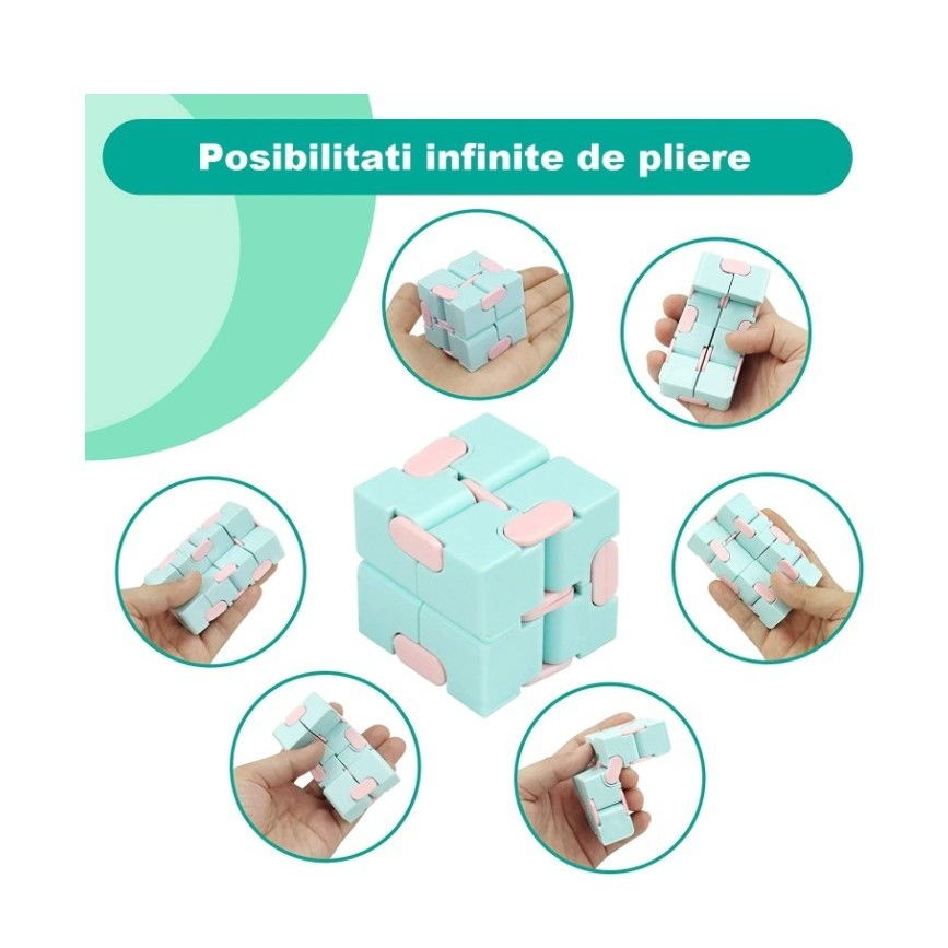 Cub antistres, Fidget Toy, Infinity Magic Cube, Albastru/Roz, 4x4x4 cm [3]