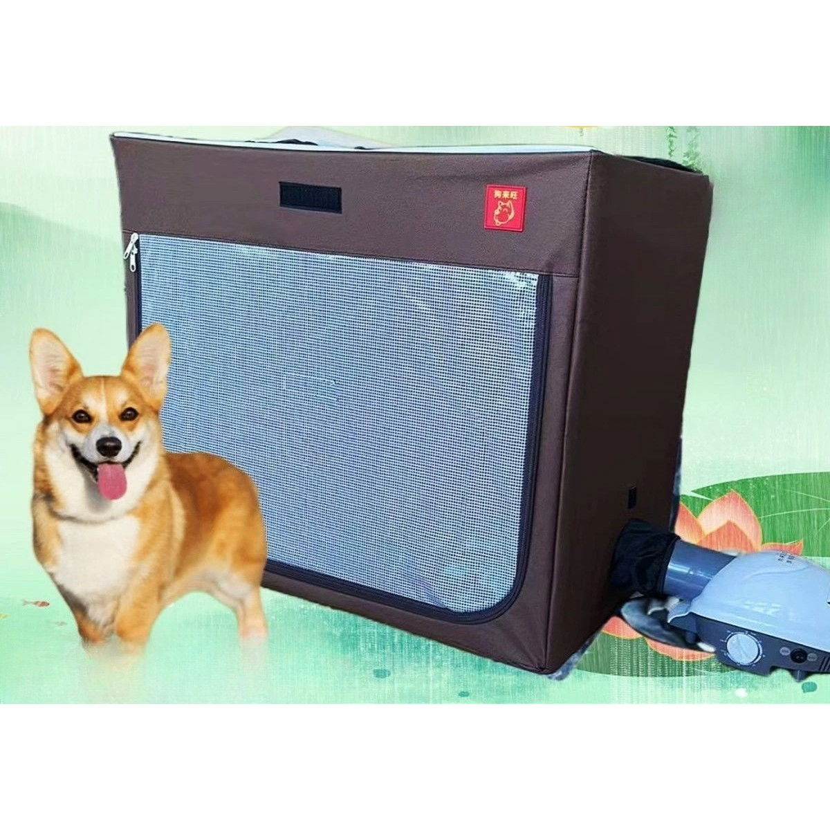 Cusca Animale pentru Uscare Blana, Flippy, din Textil, Fereastra Transparenta, 62 x 40 x 50 cm, Gri [3]