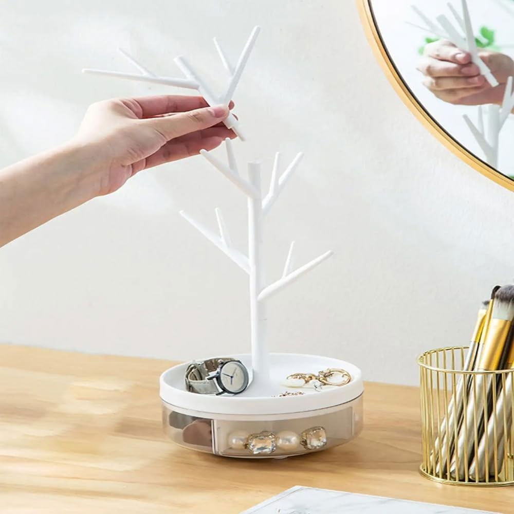 Cutie de Bijuterii, Flippy, Rotativa, cu Suport Tip Ramura, 36.5 x 14 cm, din ABS+PP, Alb [6]