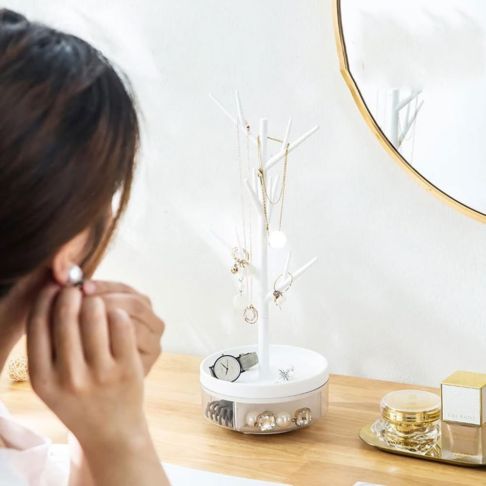 Cutie de Bijuterii, Flippy, Rotativa, cu Suport Tip Ramura, 36.5 x 14 cm, din ABS+PP, Alb [3]