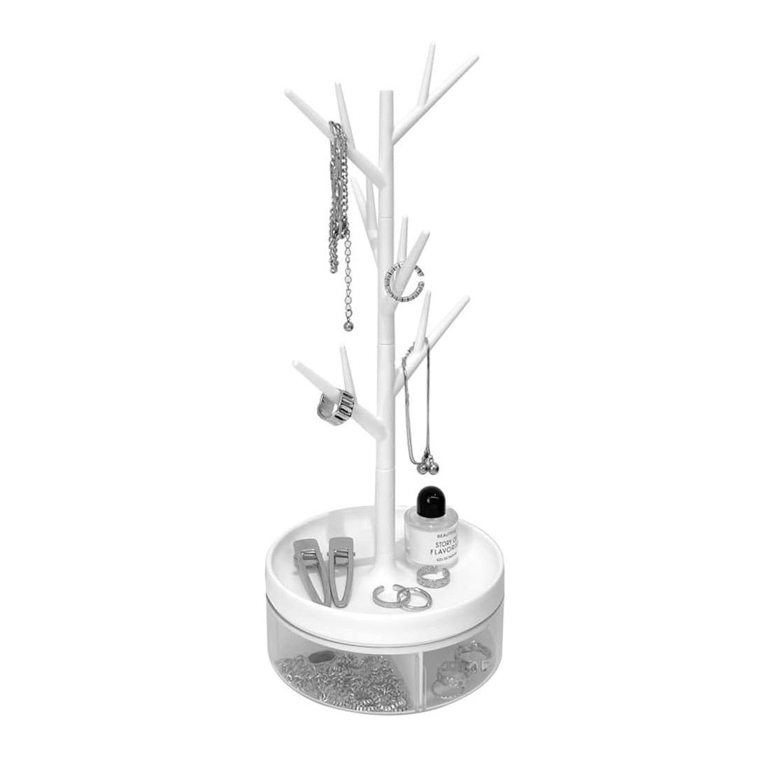 Cutie de Bijuterii, Flippy, Rotativa, cu Suport Tip Ramura, 36.5 x 14 cm, din ABS+PP, Alb [1]