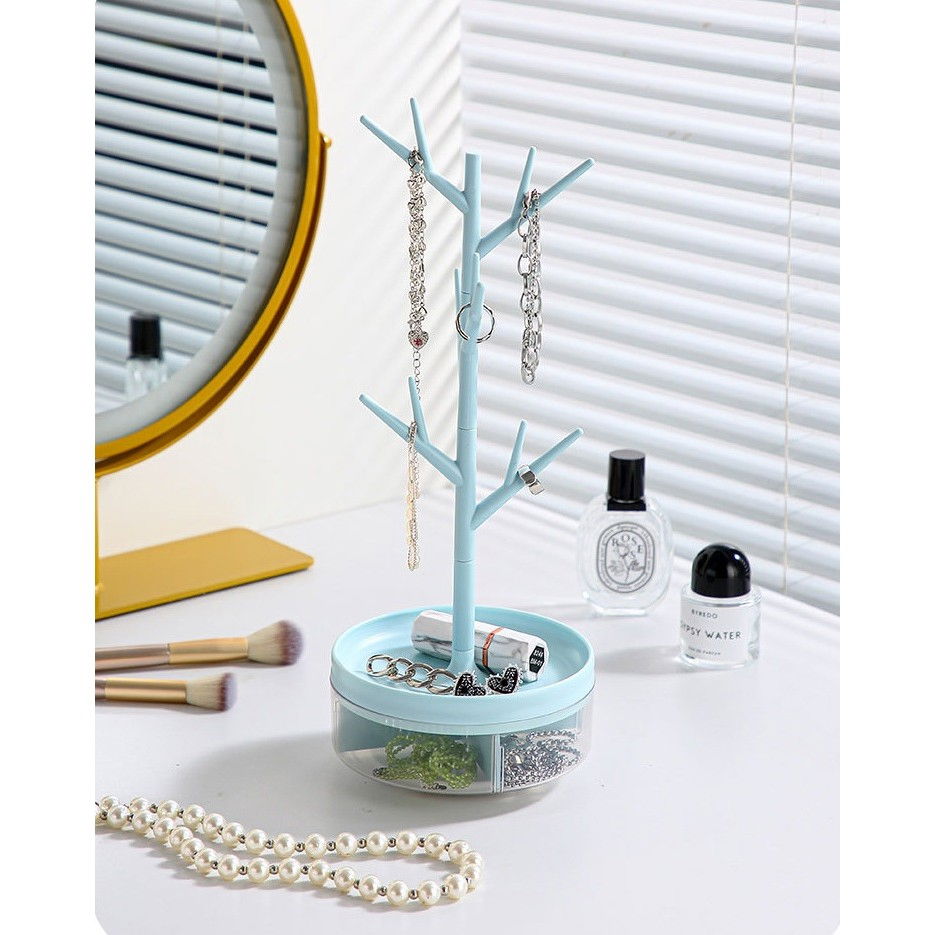 Cutie de Bijuterii, Flippy, Rotativa, cu Suport Tip Ramura, 36.5 x 14 cm, din ABS+PP, Albastru [9]