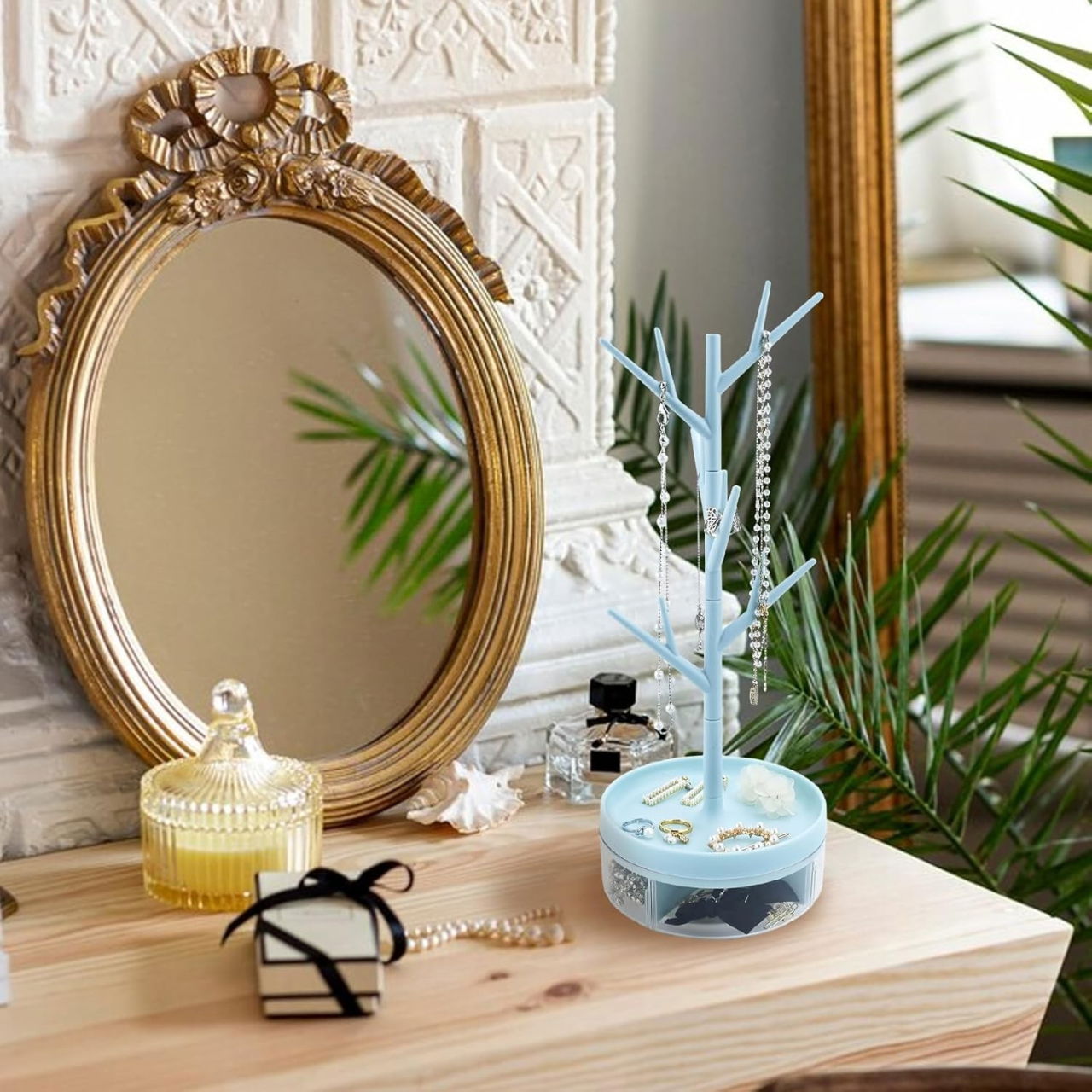 Cutie de Bijuterii, Flippy, Rotativa, cu Suport Tip Ramura, 36.5 x 14 cm, din ABS+PP, Albastru [5]