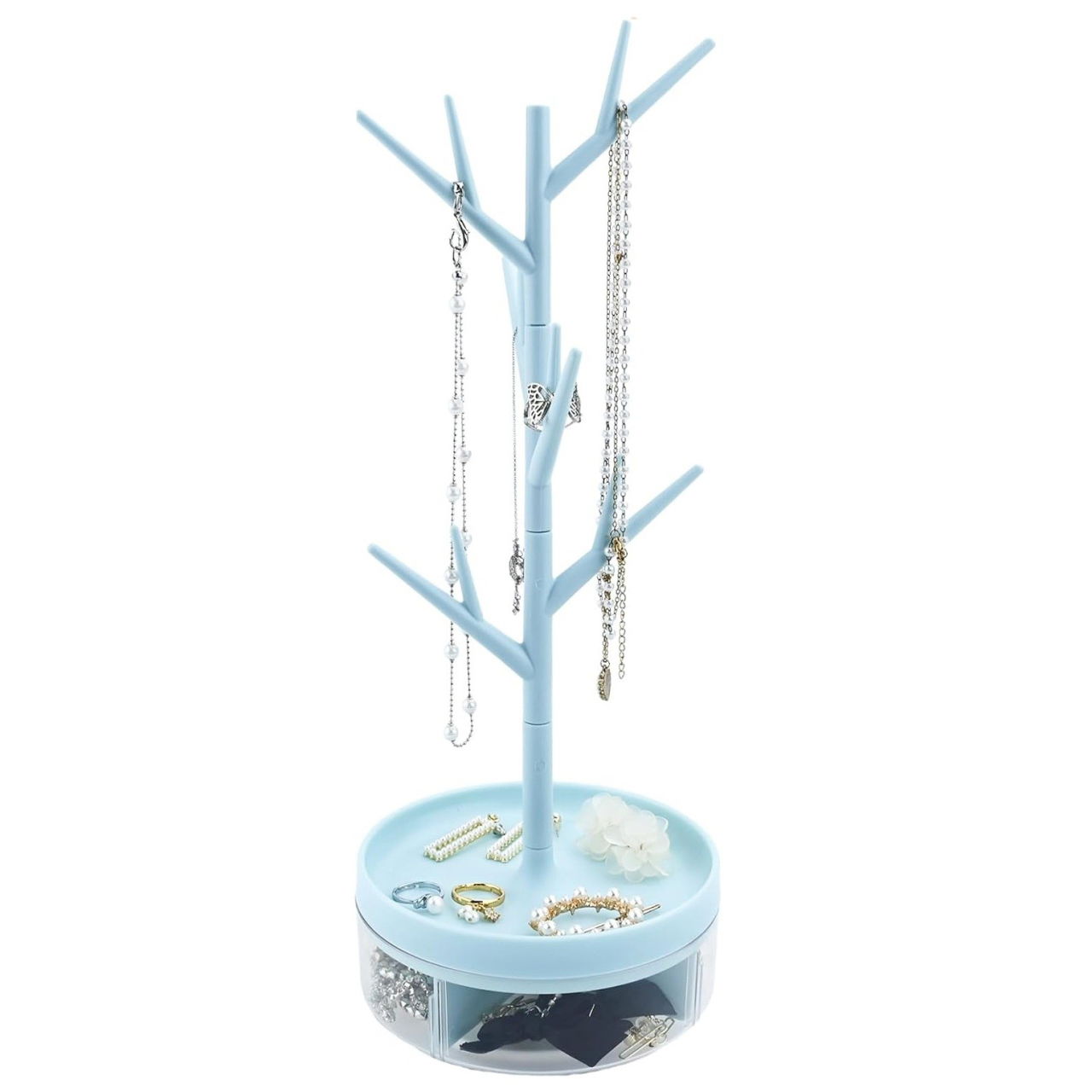 Cutie de Bijuterii, Flippy, Rotativa, cu Suport Tip Ramura, 36.5 x 14 cm, din ABS+PP, Albastru [1]