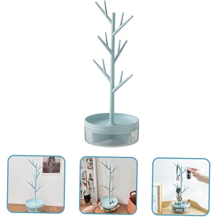 Cutie de Bijuterii, Flippy, Rotativa, cu Suport Tip Ramura, 36.5 x 14 cm, din ABS+PP, Albastru [3]