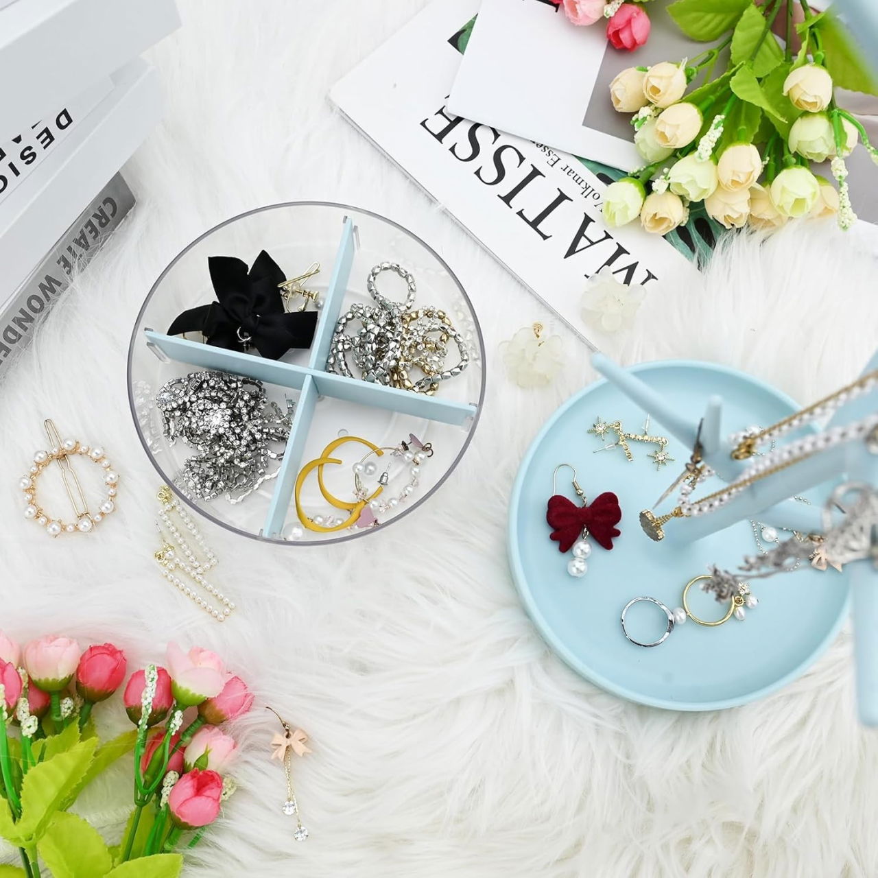 Cutie de Bijuterii, Flippy, Rotativa, cu Suport Tip Ramura, 36.5 x 14 cm, din ABS+PP, Albastru [7]