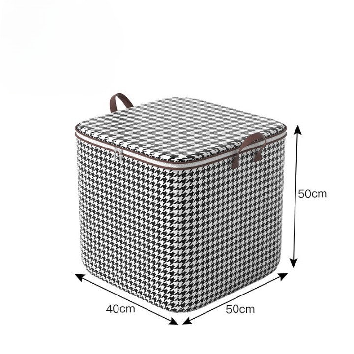 Cutie de Depozitare cu Fermoar, Flippy, Pliabila, Maner Ranforsat, Fermoar Rezistent, pentru Haine, Paturi, Plapumi, Perne, Lenjerii de Pat, Jucarii, 40x50x50 cm, 100 Litri, in Carouri, Alb-Negru [2]