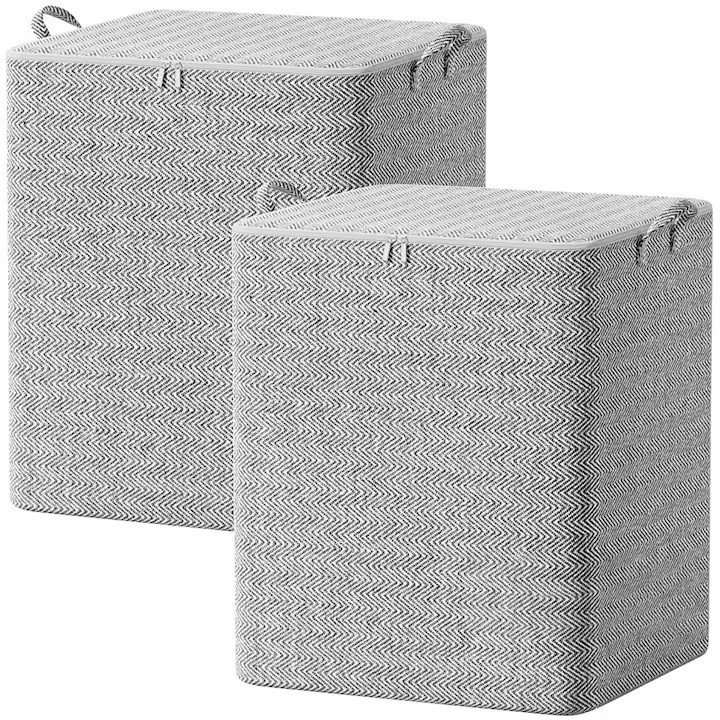 Cutie de Depozitare cu Fermoar, Flippy, Pliabila, Maner Ranforsat, Fermoar Rezistent, pentru Haine, Paturi, Plapumi, Perne, Lenjerii de Pat, Jucarii, 61x50x71 cm, 210 Litri, Gri [7]