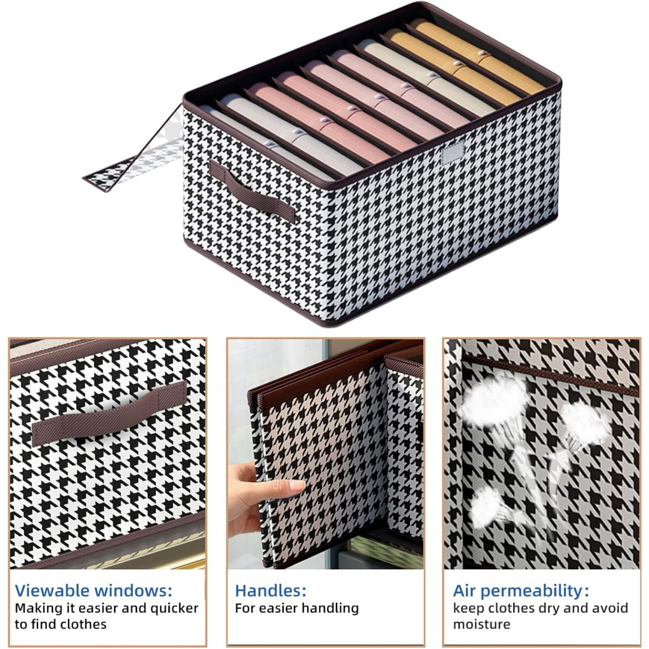 Cutie De Depozitare, Flippy, Pentru Haine, Lenjerie, Sosete Si Sutiene, Material Textil, 9 Compartimente, 44x30x20 cm, Culoare Alb-Negru [5]