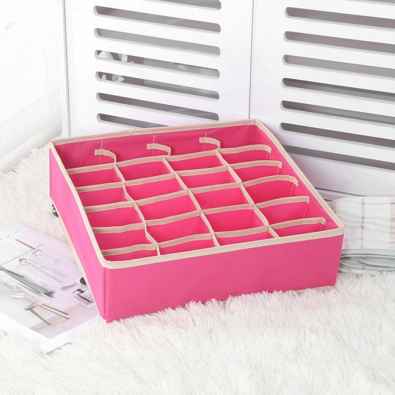 Cutie De Depozitare, Flippy, Pentru Lenjerie, Sosete Si Sutiene, Material Textil, 24 Compartimente, 32 x 32 x 10 cm, Culoare Roz [4]