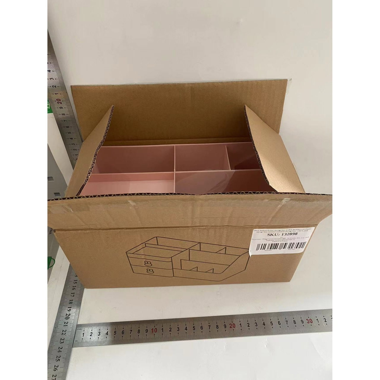 Cutie de Depozitare pentru Birou, Flippy, Pentru Makeup, Papetarie, Organizator Cosmetice, 2 Sertare si Compartimente Multiple, Model Iepuras, Plastic, 27.5x15.5x12 cm, Roz [13]