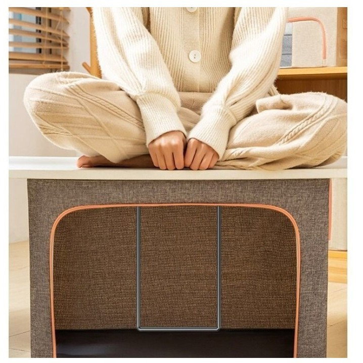 Cutie de Depozitare Pliabila, Flippy, 24 L, din Bumbac si In, 40x30x20 cm, 2 Ferestre, Frontala si Laterala, 2 Usi de Acces cu Fermoar Bidirectional, Cadru Metalic, Suport Baza Stabil din Plastic, Gri [3]