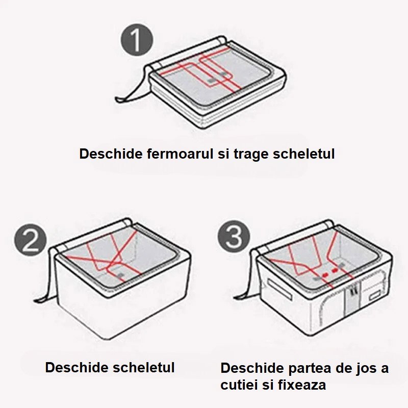 Cutie de Depozitare Pliabila, Flippy, Cu Fermoar, 66 L, Textil, 50 x 40 x 33 cm, Cadru Metalic, Suport Baza Stabil din Plastic, Imprimeu Buline, Albastru Marin [8]