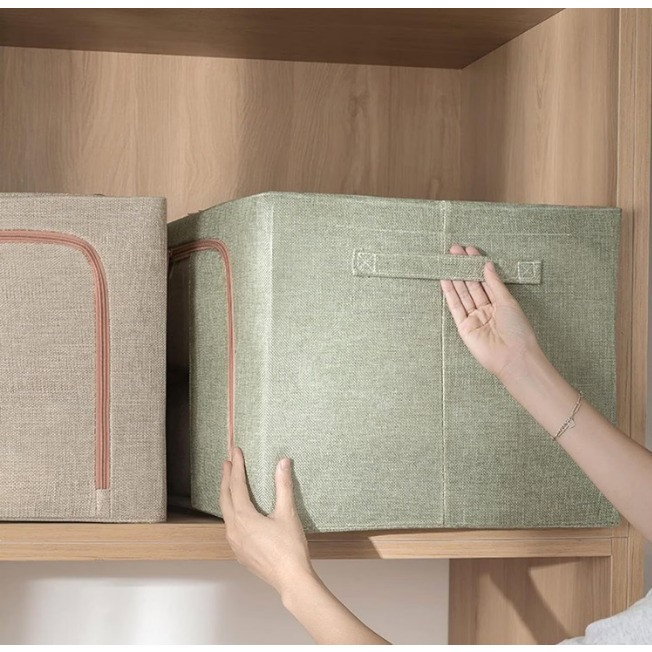 Cutie de Depozitare Pliabila, Flippy, Cu fermoar Bidirectional, 66 L, Textil, 50x40x33 cm, Cadru Metalic, o Fereastra, Suport Baza Stabil din Plastic, Verde [4]