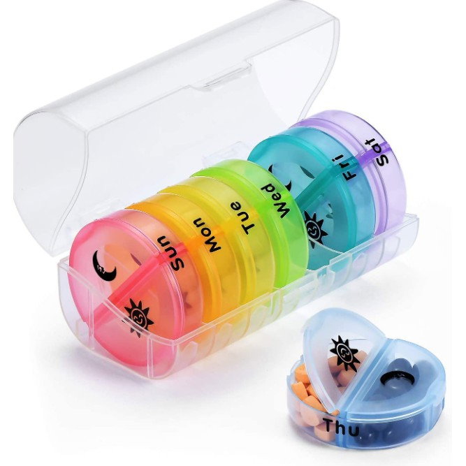 Cutie Depozitare Medicamente, Flippy, 7 Zile, 14 Compartimente, Cutie Suport, Recipiente Detasabile, Portabila, Multicolor, 17.5x11x9.5 cm [1]