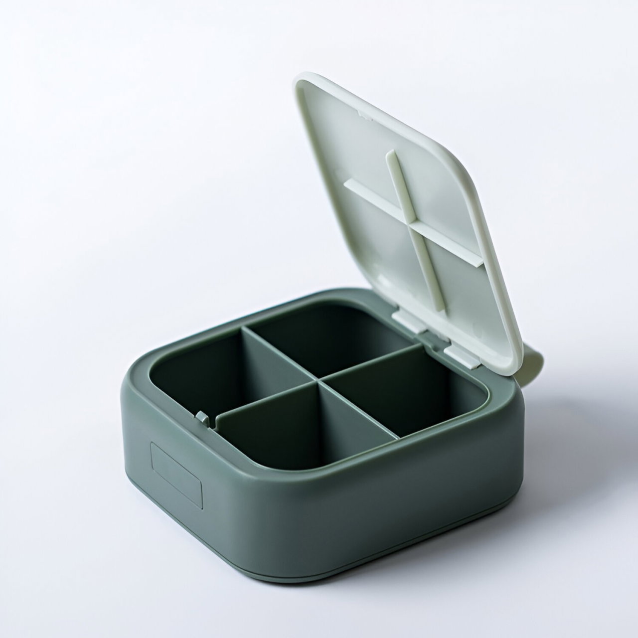 Cutie Depozitare Medicamente Mini, Flippy, 4 Compartimente, Inchidere Etans, Portabila, Patrat, Verde, PP, 7.5x7.5x3 cm [3]