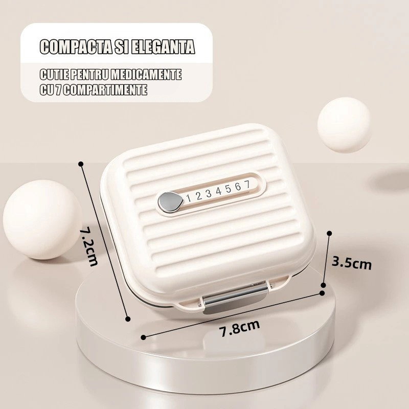 Cutie Medicamente, Flippy, Bej, 7 Compartimente, Portabila si Compacta, 7.8x7.2x3.5 cm, Ideala pentru Uzul Cotidian [2]