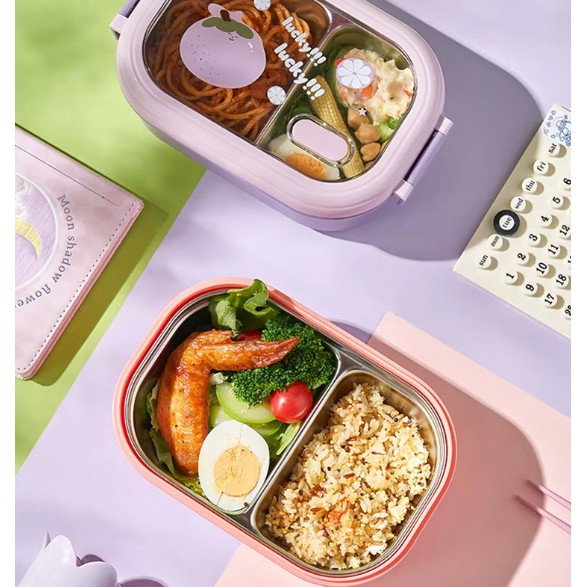 Cutie pentru Pranz sau Gustari, Flippy, cu Doua Compartimente, pentru Copii si Adulti, Etansare, PP, Perfect pentru Scoala si Birou, 1000 mL, 22.5x14.5x8 cm, Roz [6]