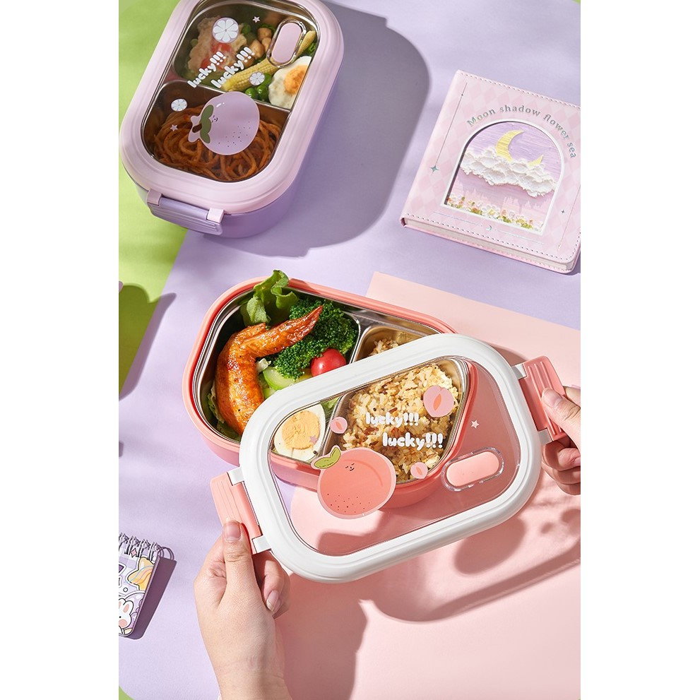 Cutie pentru Pranz sau Gustari, Flippy, cu Doua Compartimente, pentru Copii si Adulti, Etansare, PP, Perfect pentru Scoala si Birou, 1000 mL, 22.5x14.5x8 cm, Roz [8]