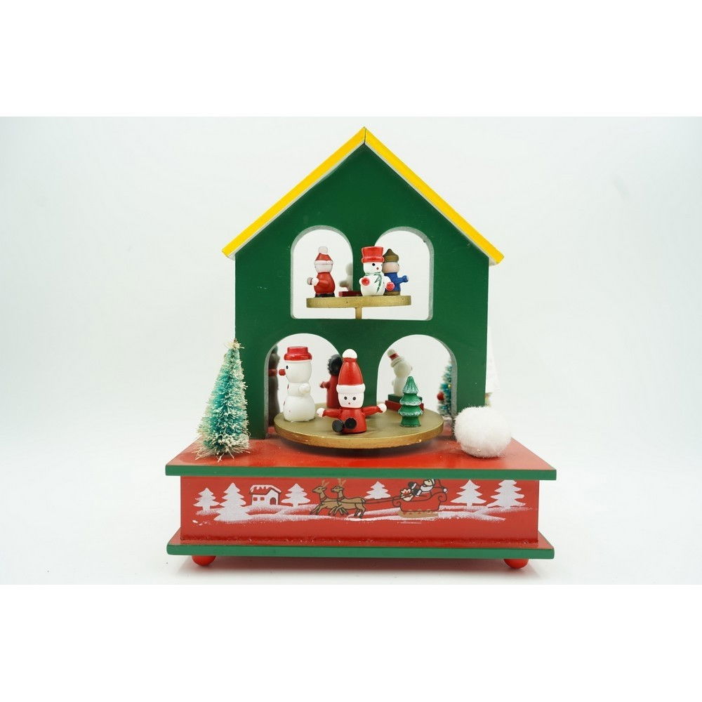 Cutiuta muzicala decorata, Casuta de Craciun, Multicolor, din Lemn, 17 cm x 20 cm, Interior, Flippy [9]