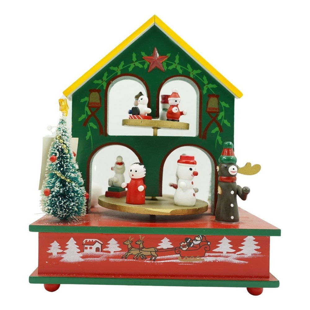 Cutiuta muzicala decorata, Casuta de Craciun, Multicolor, din Lemn, 17 cm x 20 cm, Interior, Flippy [1]