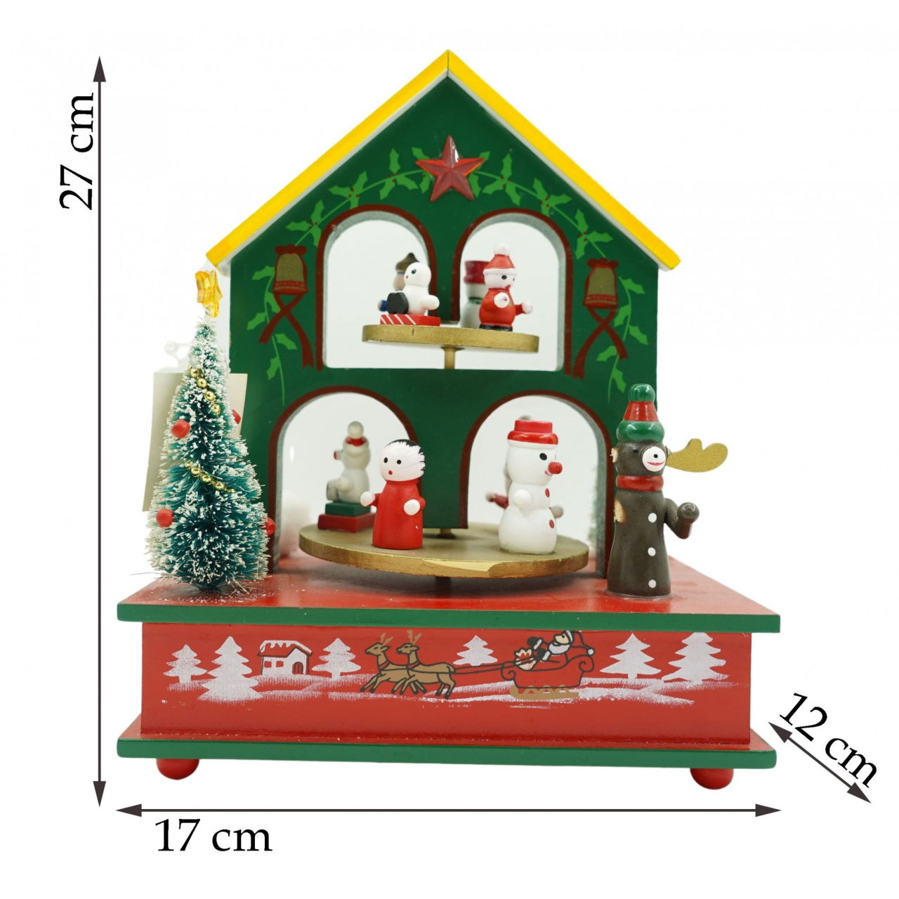 Cutiuta muzicala decorata, Casuta de Craciun, Multicolor, din Lemn, 17 cm x 20 cm, Interior, Flippy [6]