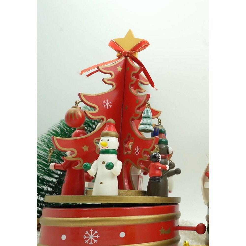 Cutiuta muzicala decorata de Craciun, Bradut, Rosu, din Lemn, 12 cm x 22 cm, Interior, Flippy [10]